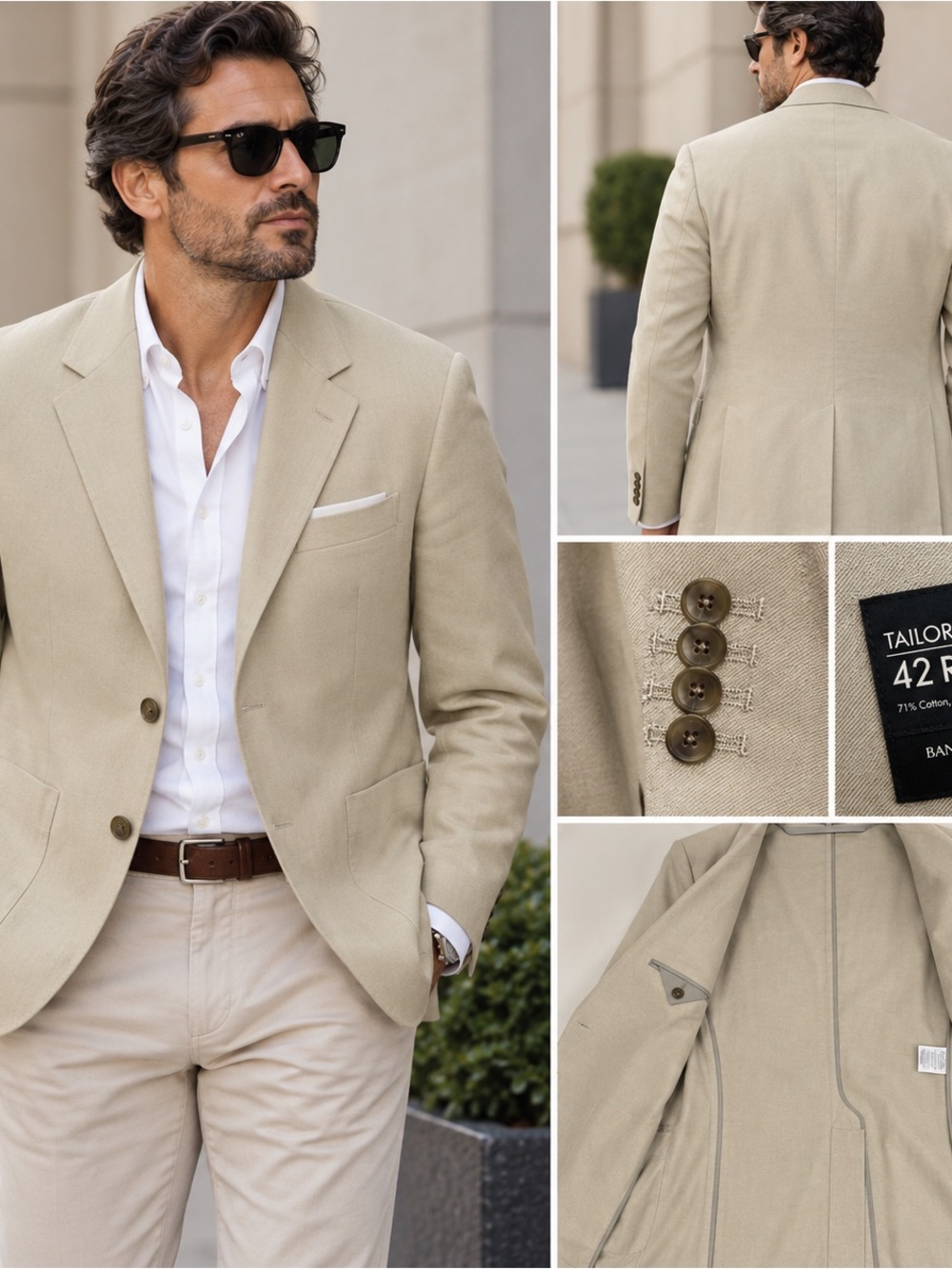 Banana Republic Beige Linen Cotton Blazer Jacket Tailored Fit 42R Unstructured